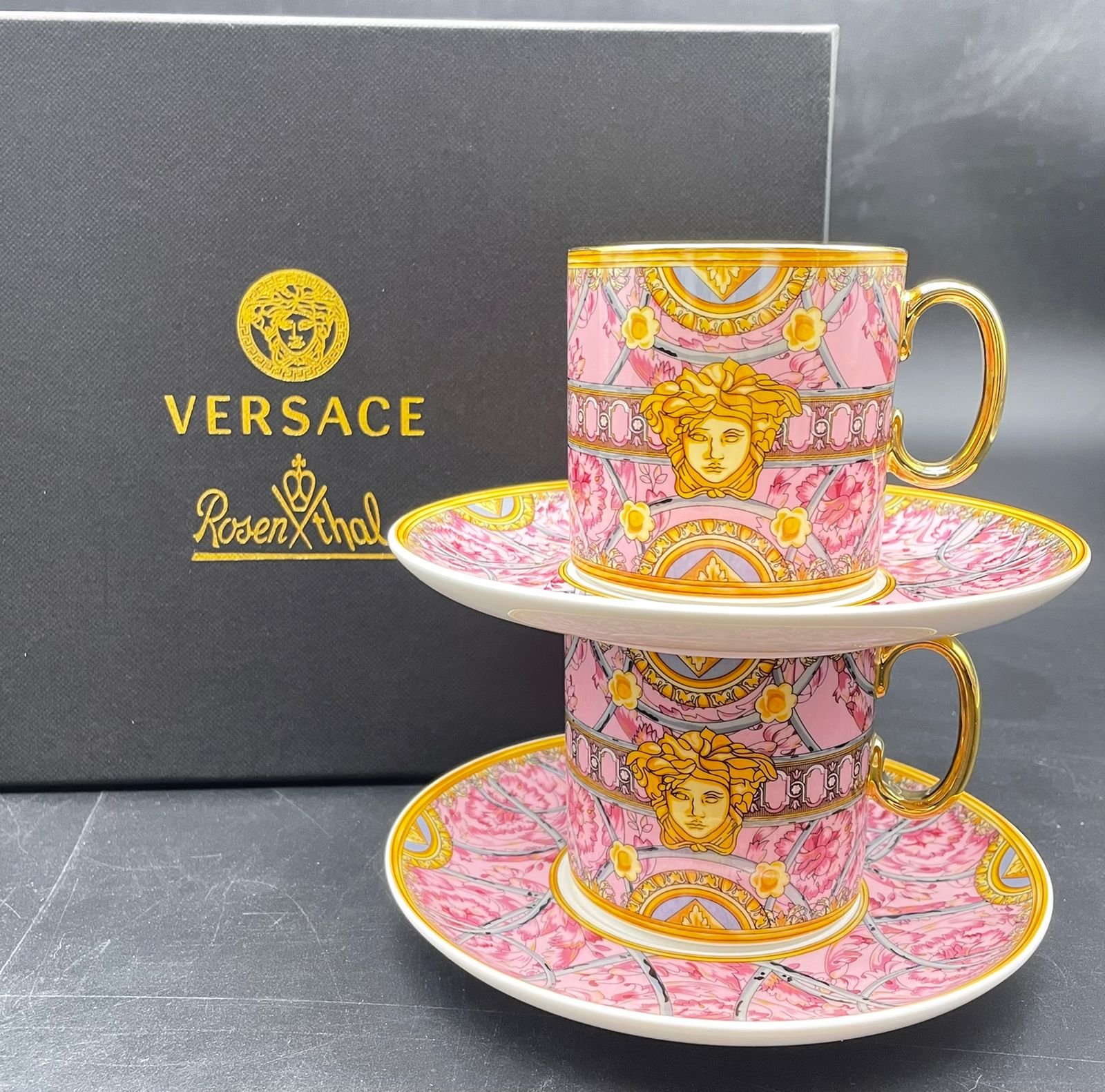 Versace Medusa pink cup set  - Versace Cups | Aleppo Gift UAE